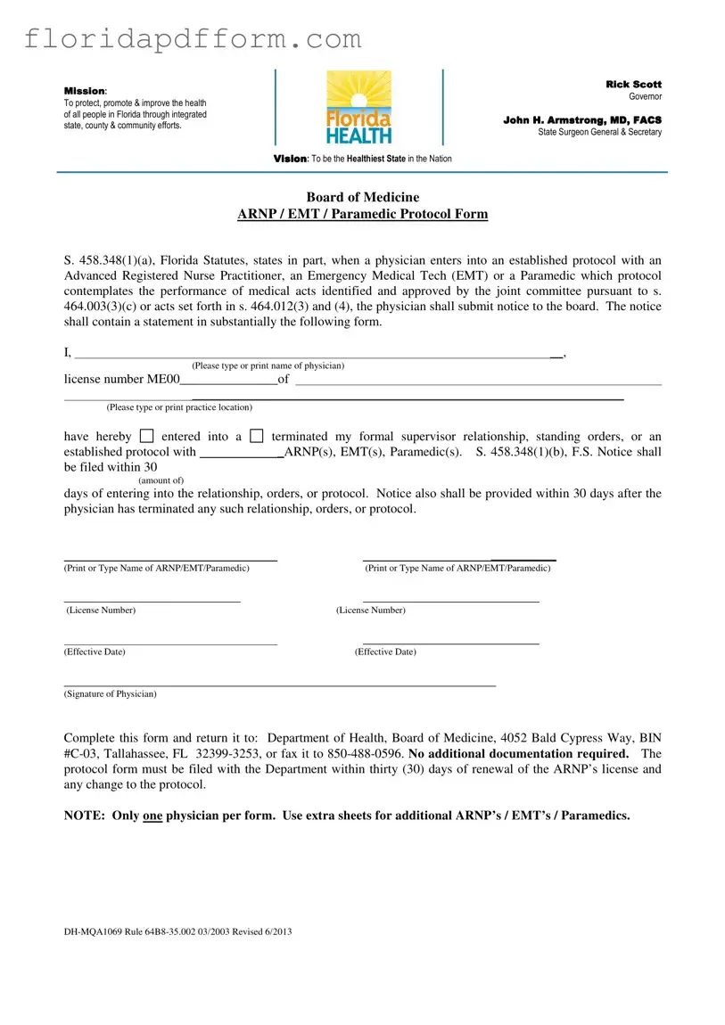 Free Arnp Florida Protocol Form