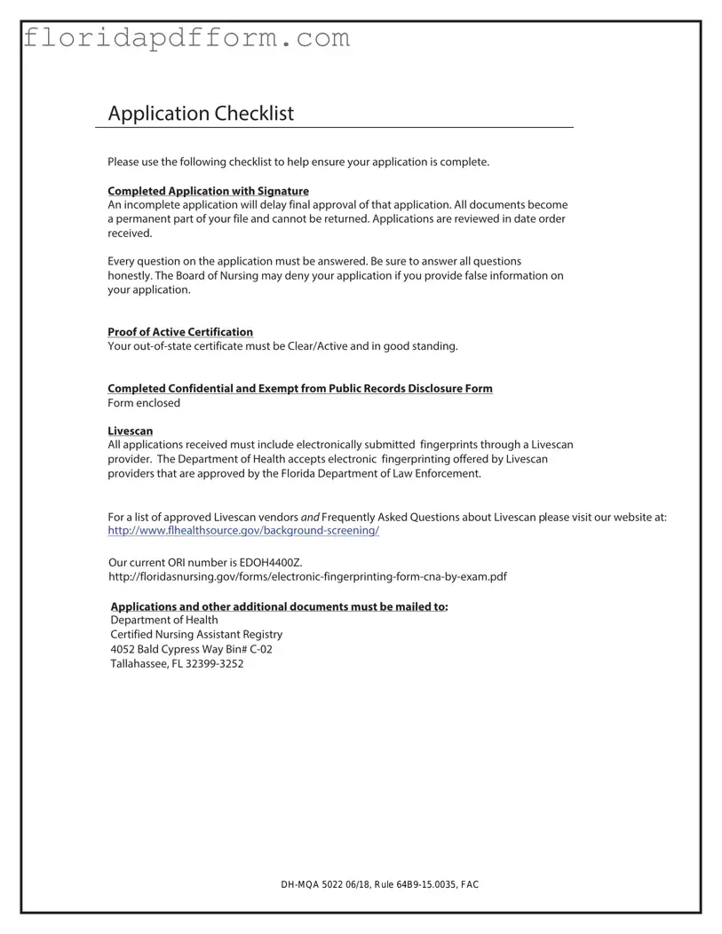 Free Cna License To Florida Form
