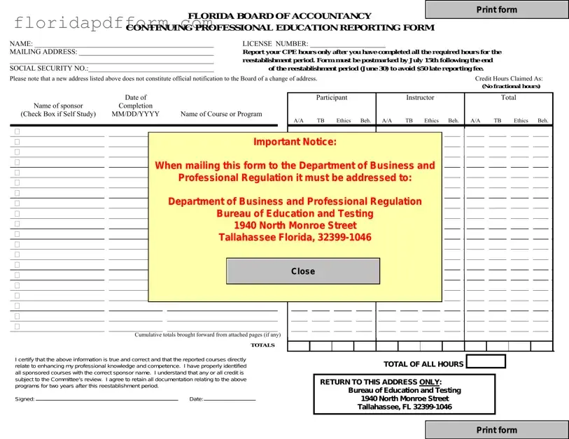 Free Cpe Reporting Florida Form