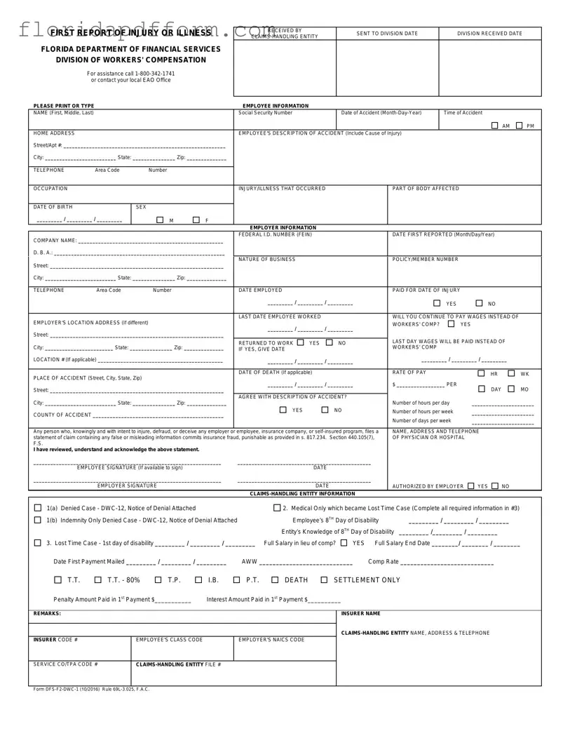 Free First Report Of Injury Florida Form