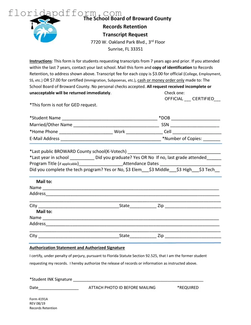 Free Florida 4191A Form