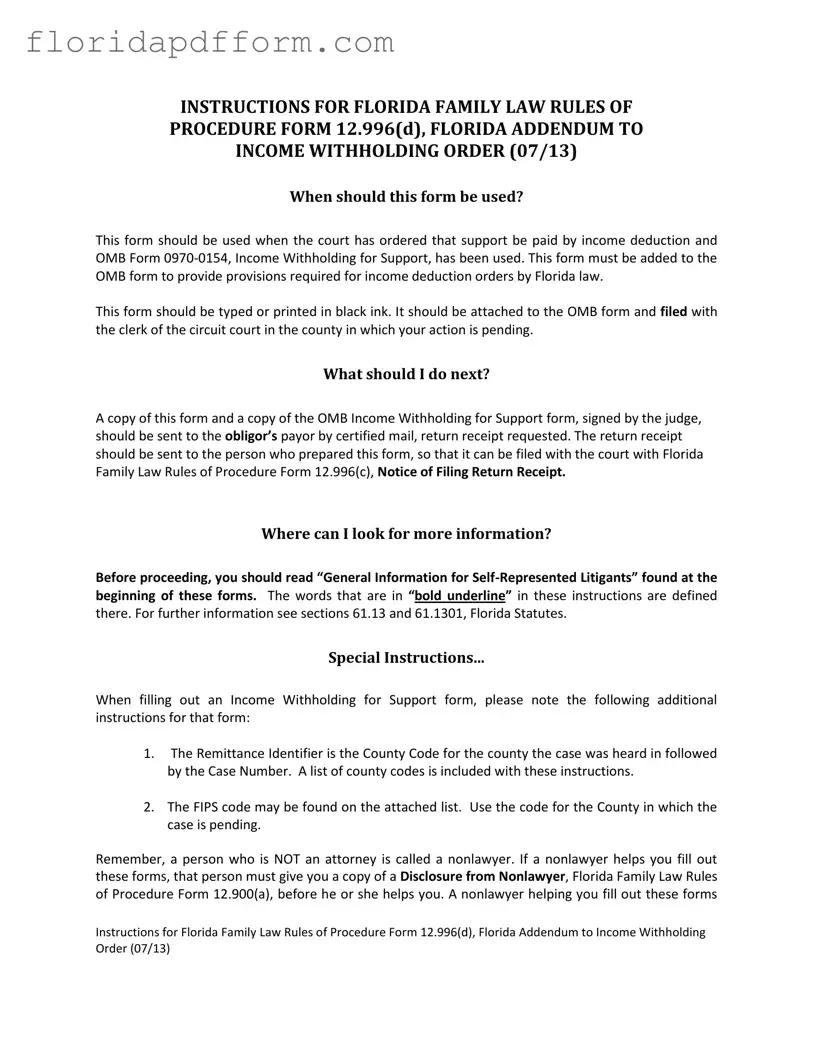 Free Florida Addendum To Income Form
