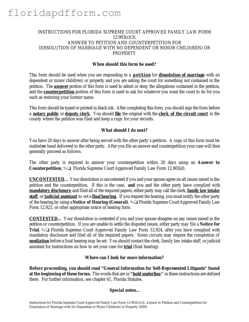 Free Florida Answer to Petition and Counterpetition for Dissolution of Marriage Form