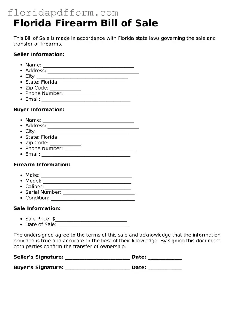 Blank  Firearm Bill of Sale Template for Florida