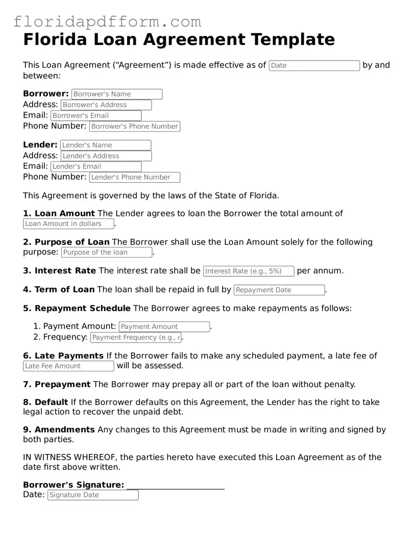 Blank  Loan Agreement Template for Florida