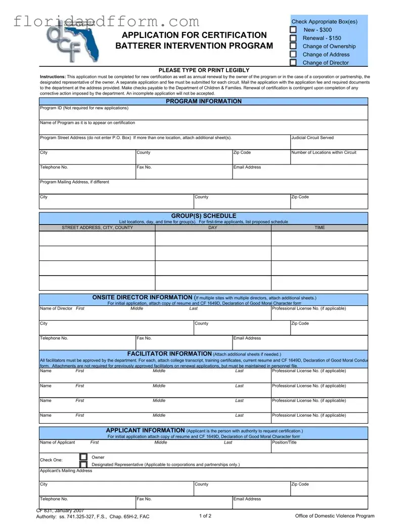 Free Florida Cf 831 Form