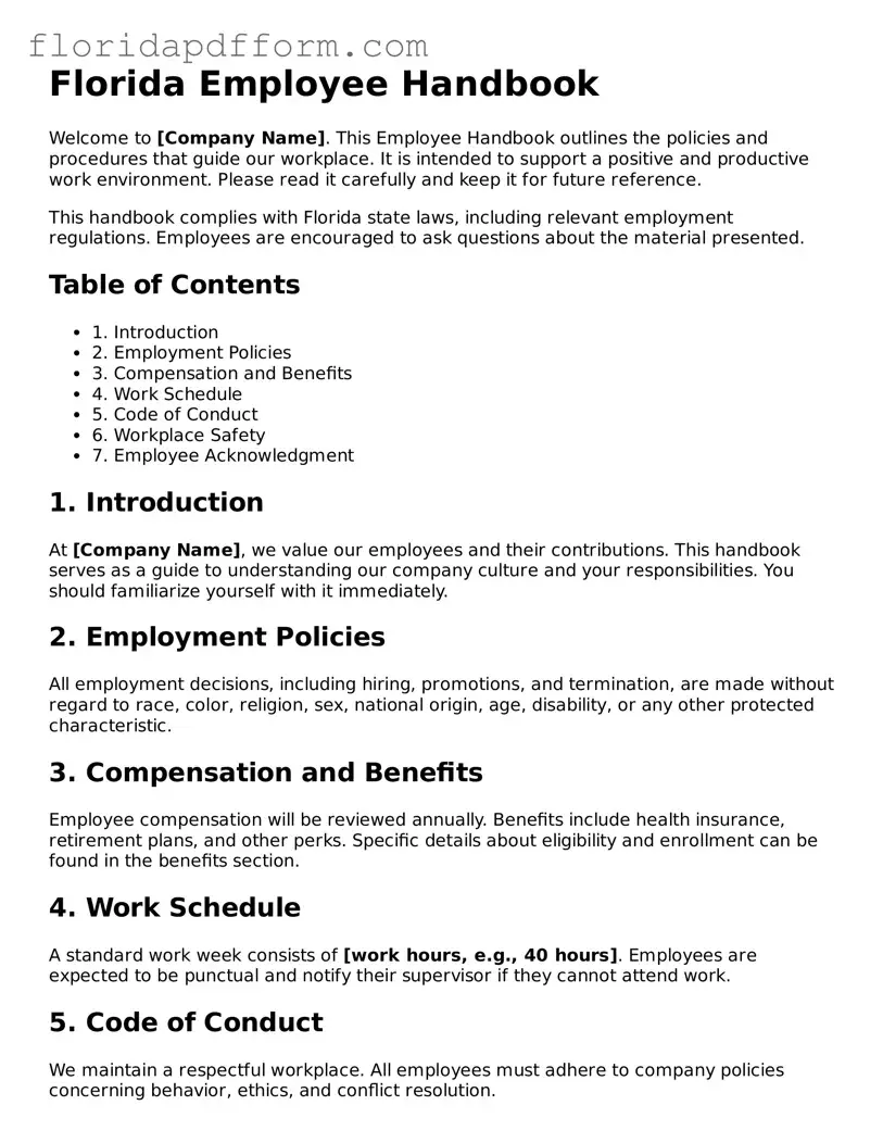 Blank Employee Handbook Template for Florida