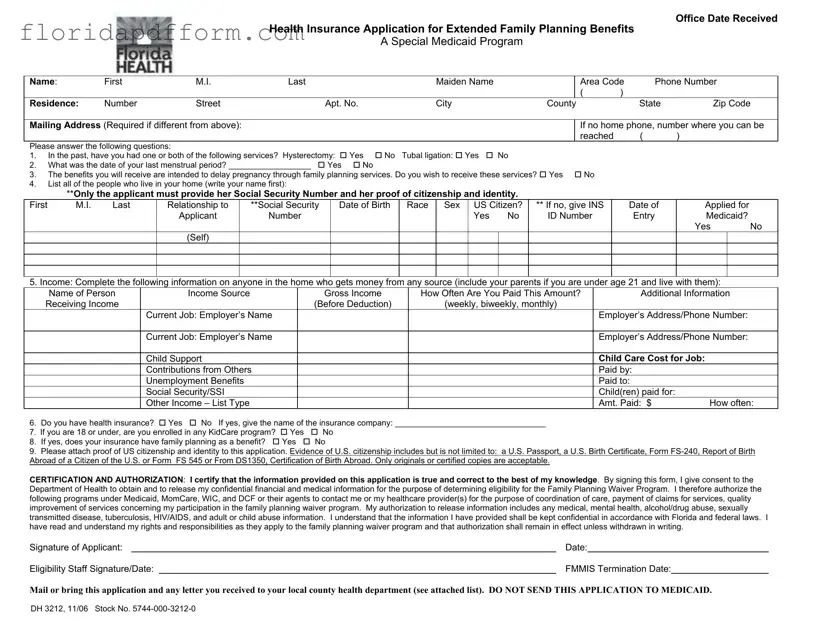Free Florida Dh 3212 Form