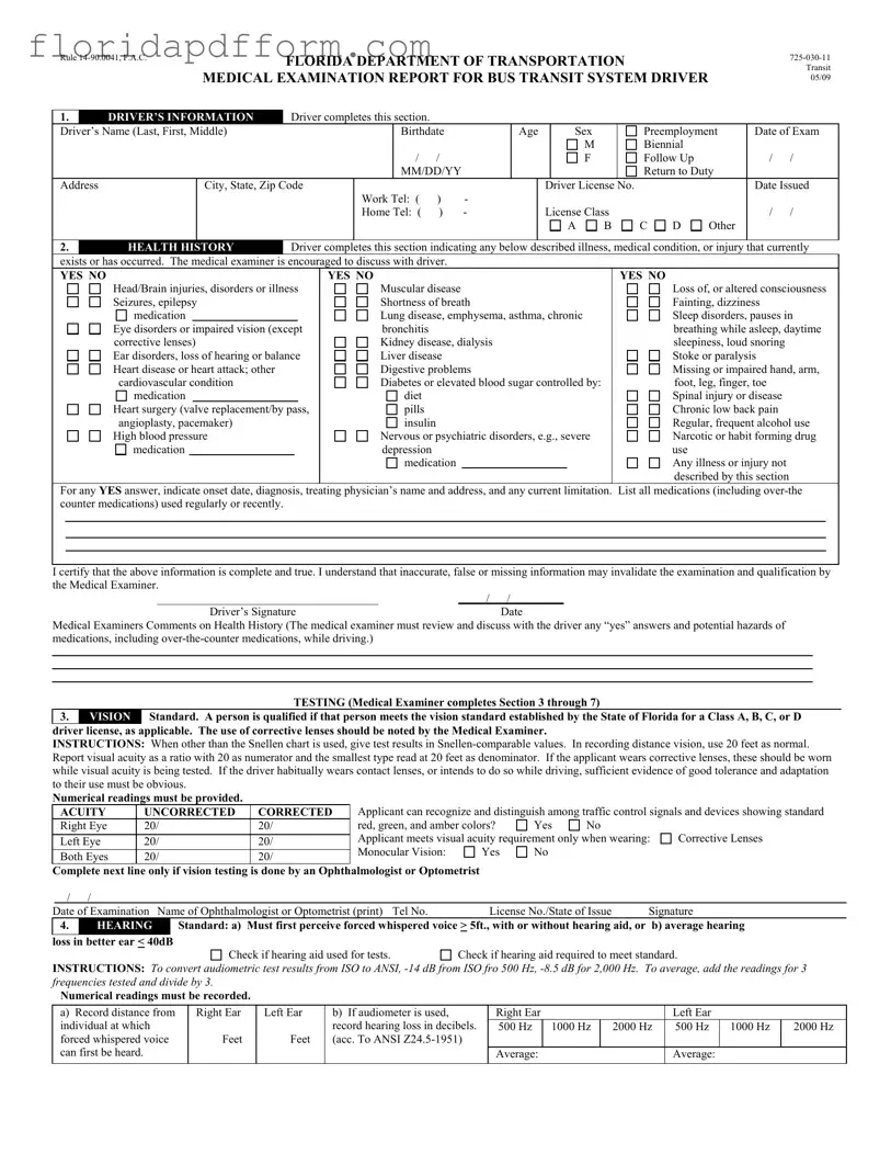 Free Florida Dot Medical Form