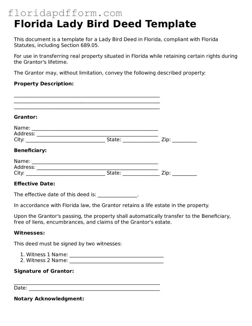 Blank  Lady Bird Deed Template for Florida