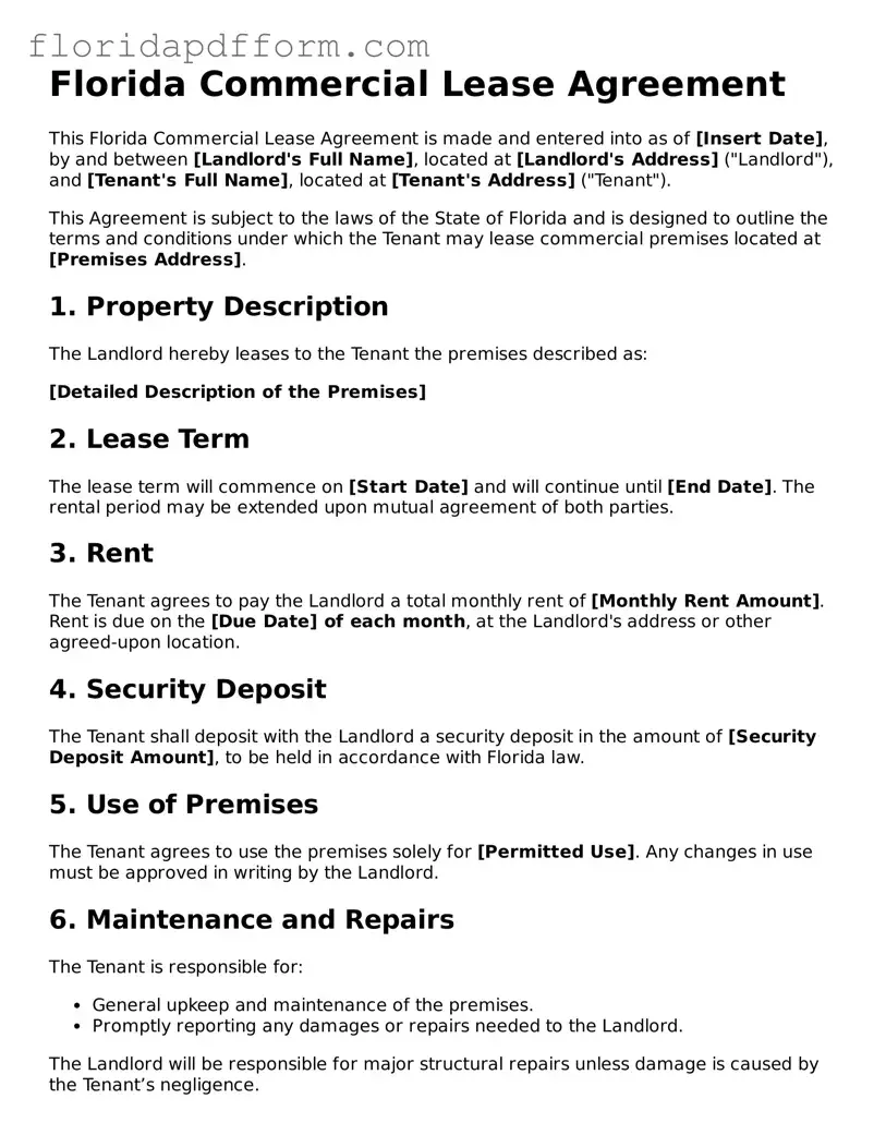 Blank Commercial Lease Agreement Template for Florida