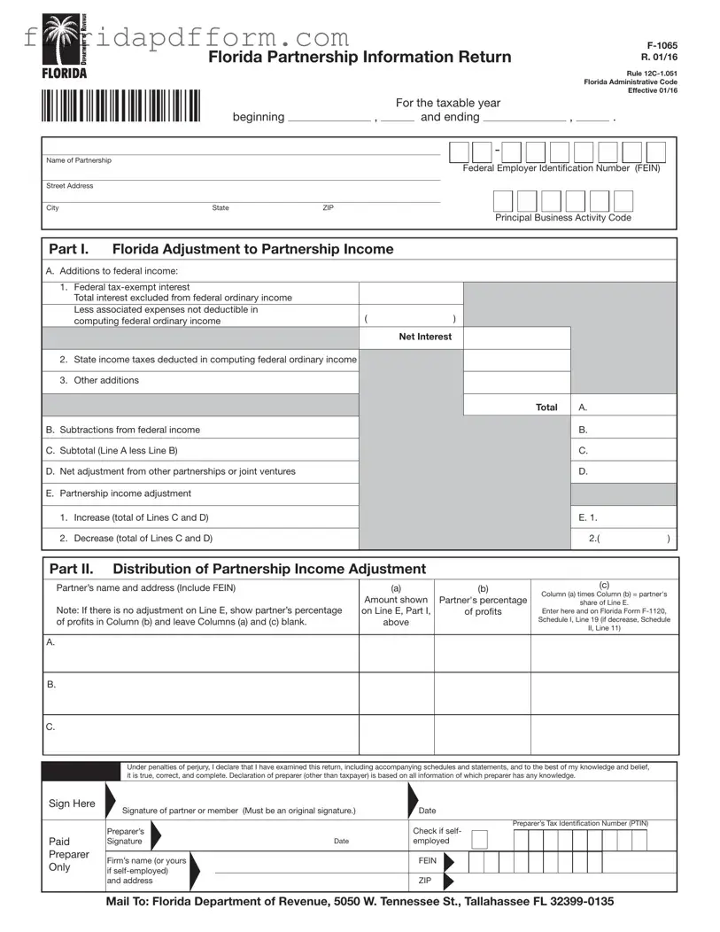 Free Florida F 1065 Form