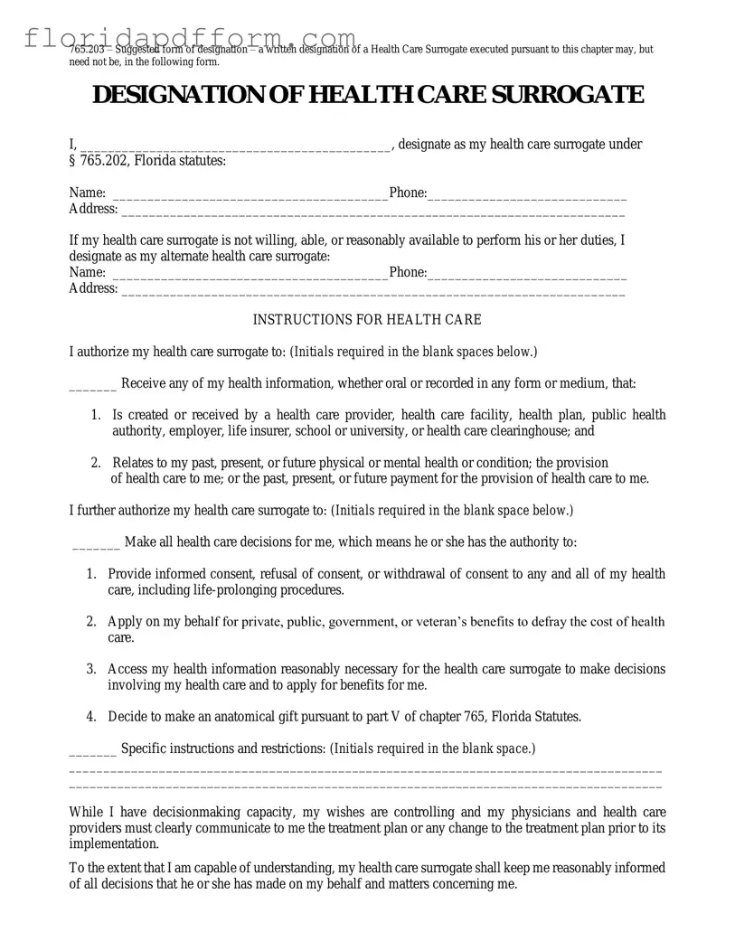 Free Florida Health Care Surrogate Form