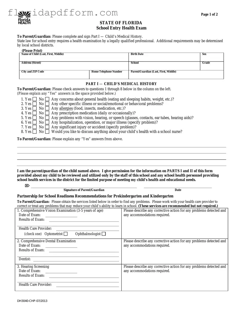 Free Florida Health Form