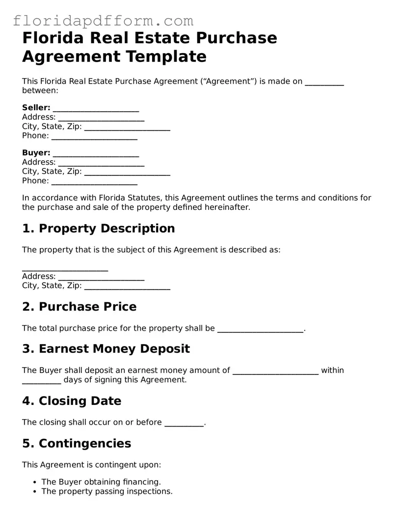 Blank  Real Estate Purchase Agreement Template for Florida