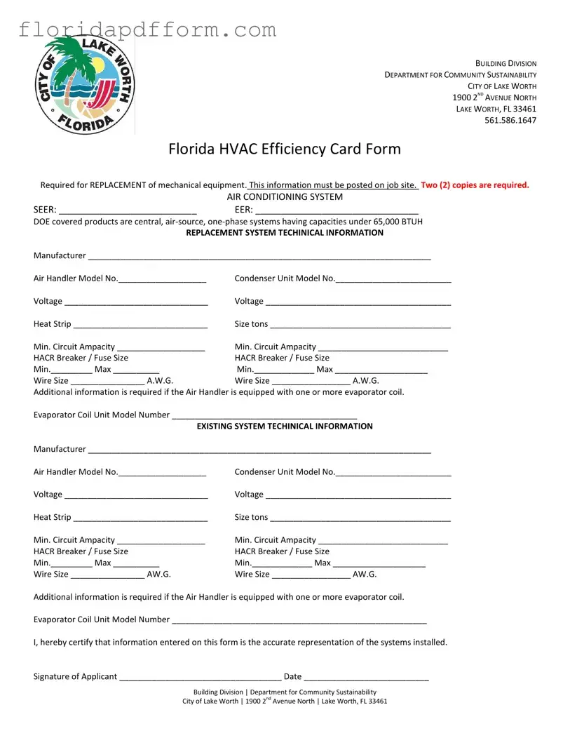 Free Florida Hvac Efficiency Card Form