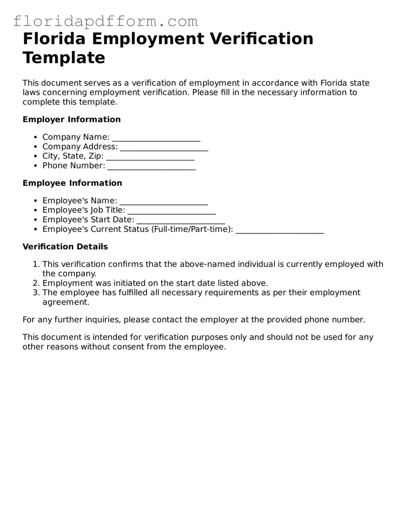 Blank Employment Verification Template for Florida