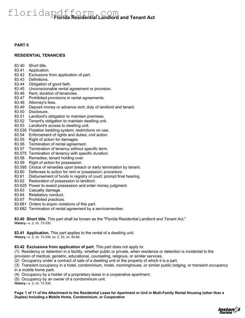 Free Florida Landlord Tenant Act Form