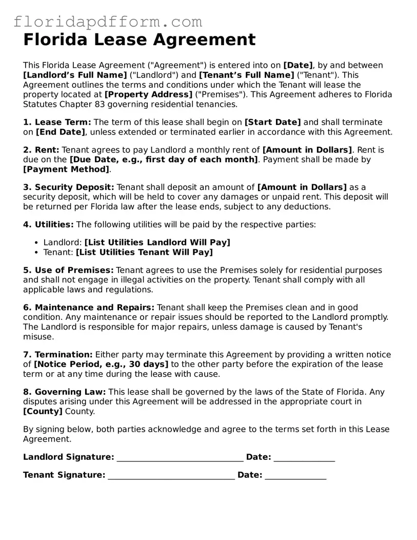 Blank Lease Agreement Template for Florida