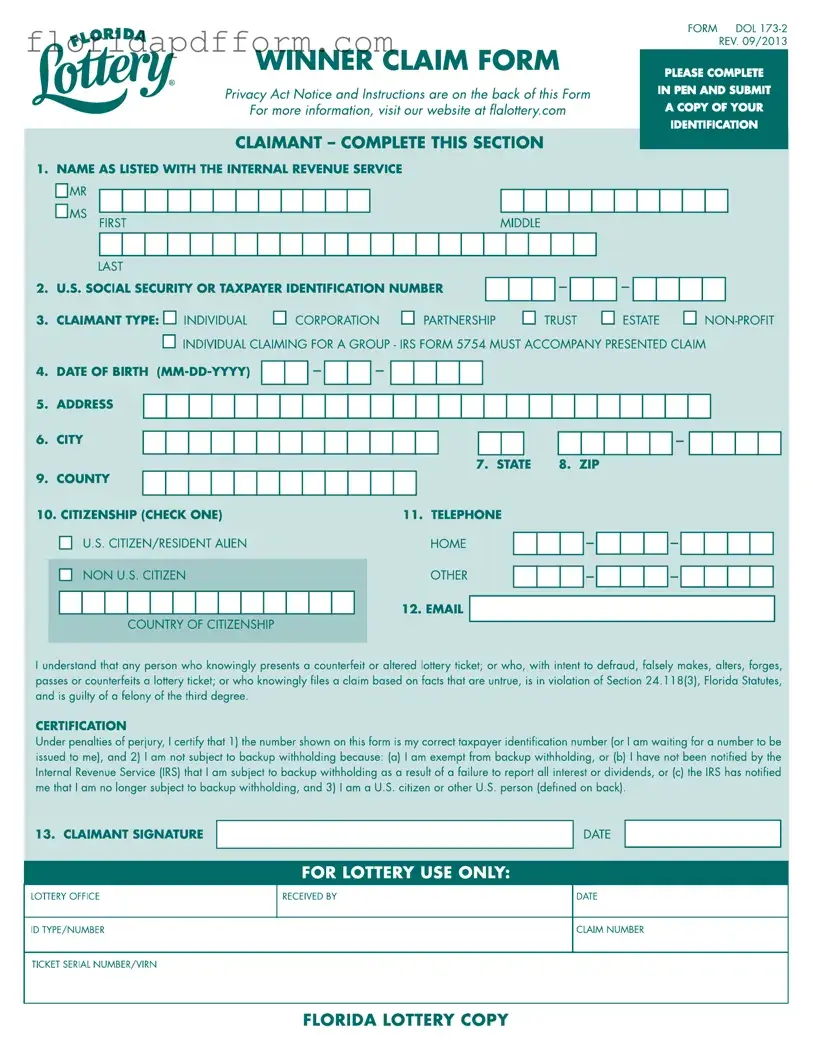 Free Florida Lottery Claim Form