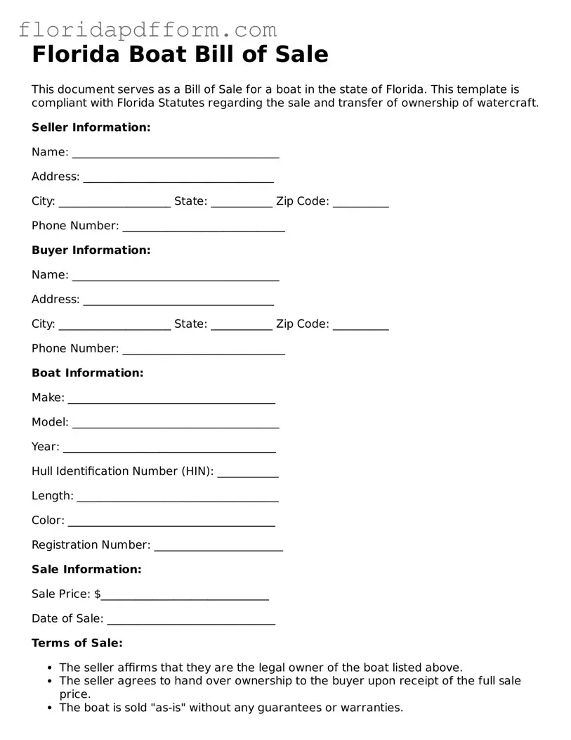 Blank Boat Bill of Sale Template for Florida