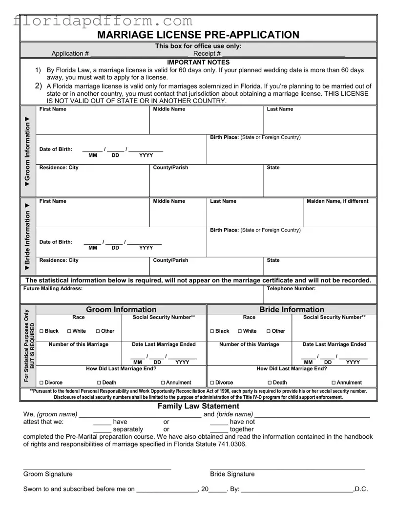 Free Florida Marriage Application Form