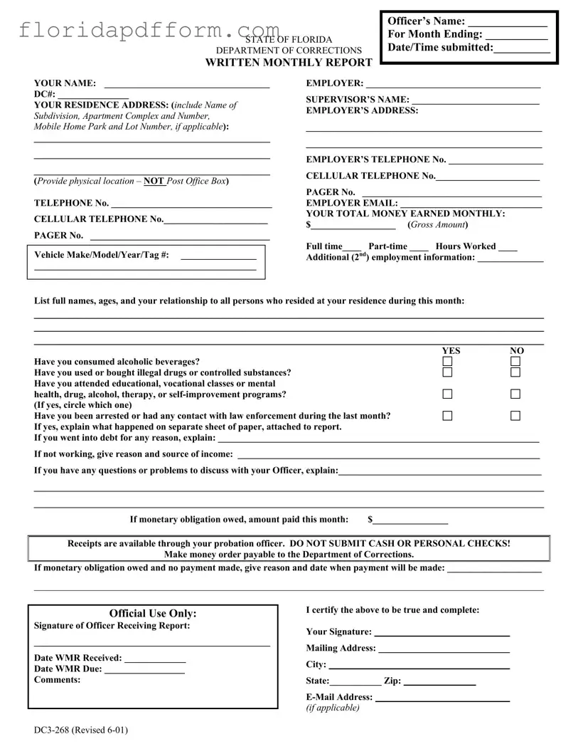 Free Florida Monthly Report Form