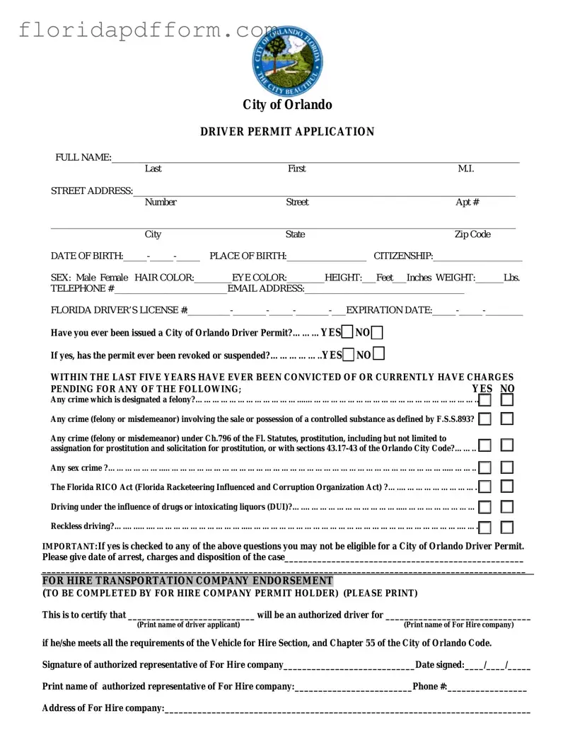 Free Florida Orlando Driver License Form