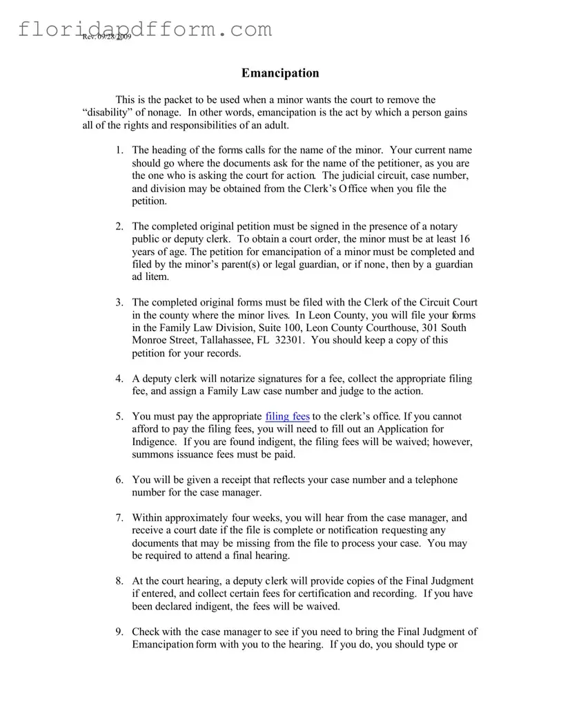 Free Florida Petition Emancipation Form