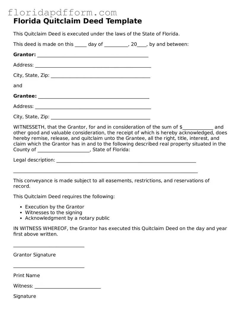 Blank  Quitclaim Deed Template for Florida