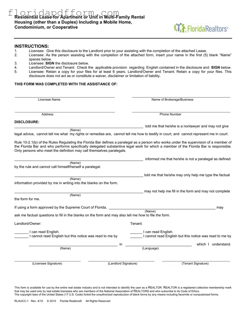 Free Florida Realtors Residential Lease Form