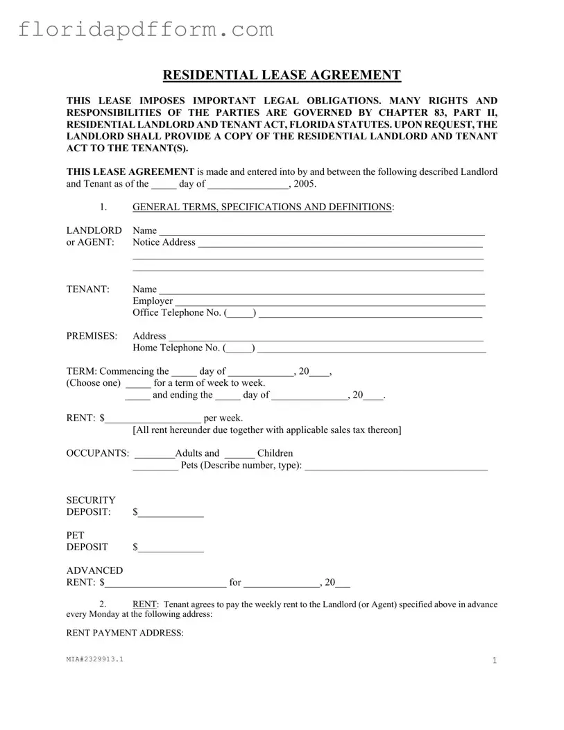 Free Florida Residential Agreement Form