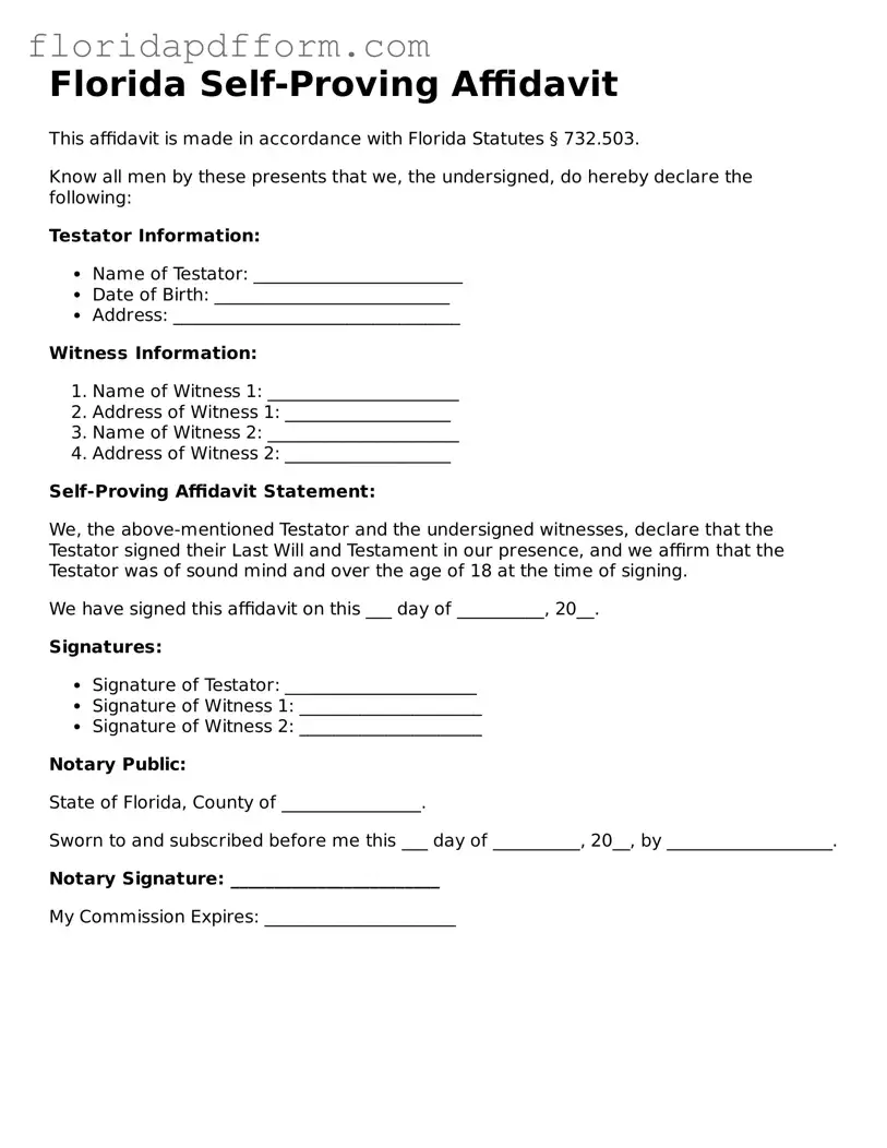 Blank Self-Proving Affidavit Template for Florida
