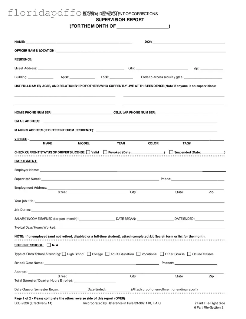 Free Florida Supervision Report Form