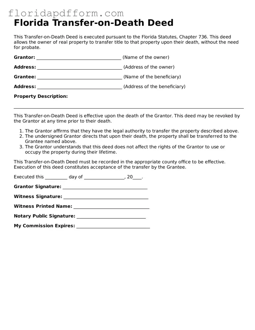 Blank  Transfer-on-Death Deed Template for Florida