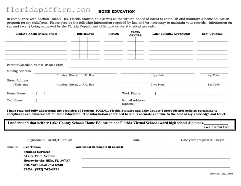 Free Intent To Homeschool Florida Form