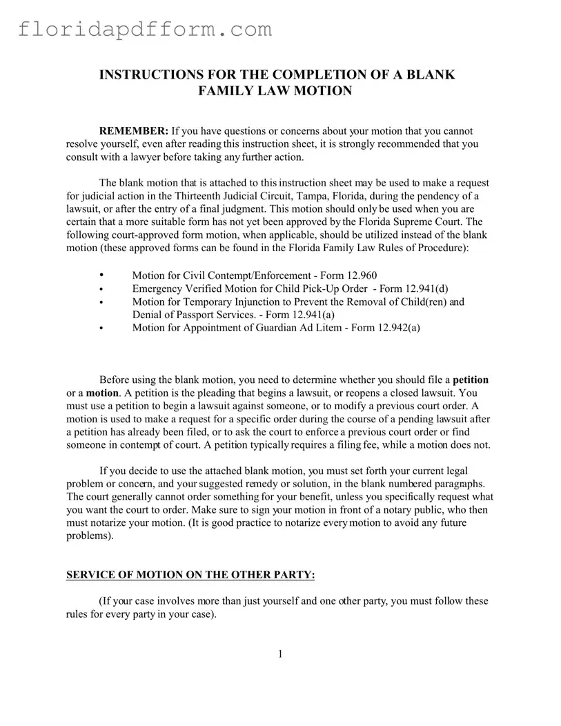 Free Motion Florida Form