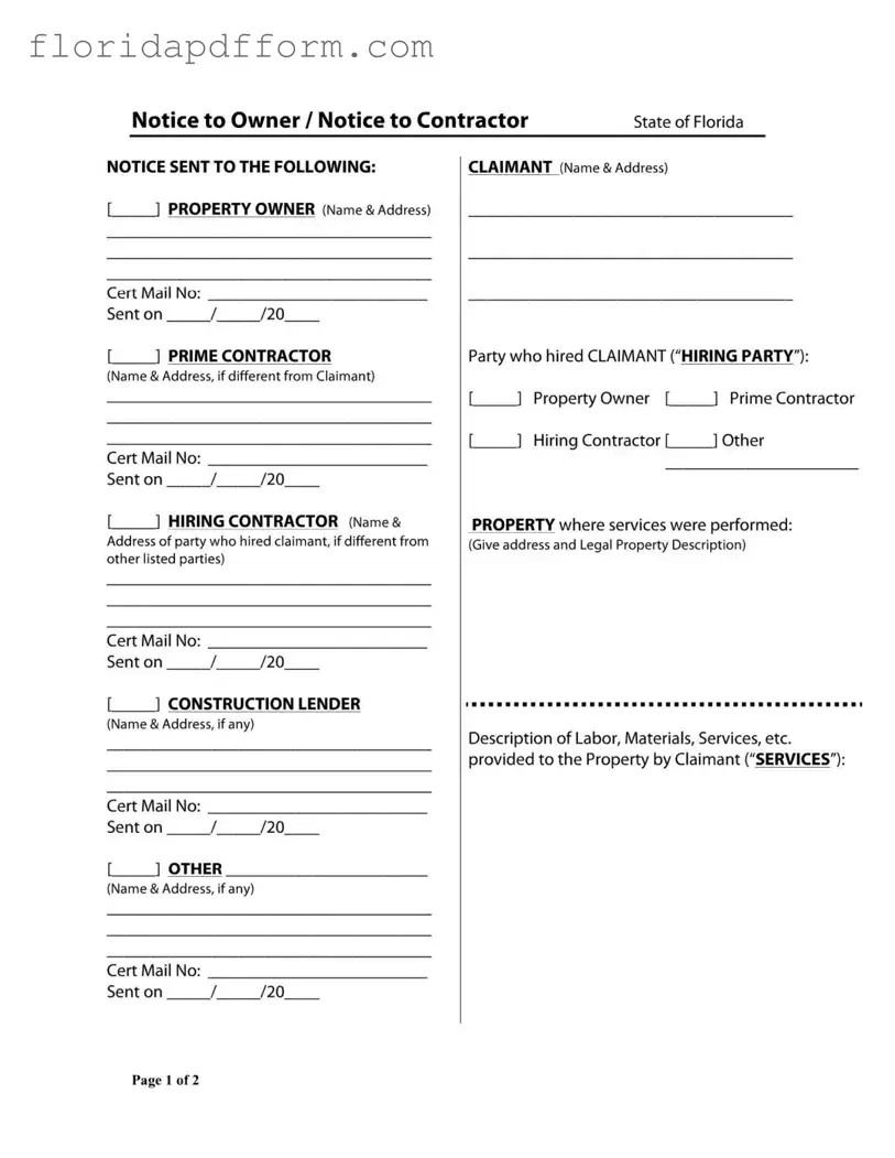Free Notice Owner Florida Form