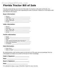 Blank  Tractor Bill of Sale Template for Florida