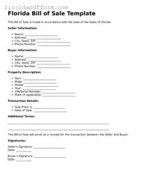 Blank  Bill of Sale Template for Florida