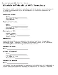 Blank  Affidavit of Gift Template for Florida