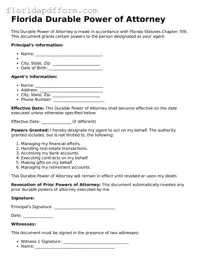 Blank  Durable Power of Attorney Template for Florida