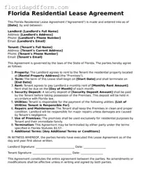 Blank  Residential Lease Agreement Template for Florida