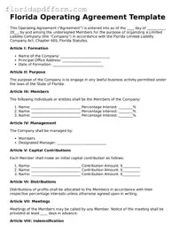 Blank  Operating Agreement Template for Florida