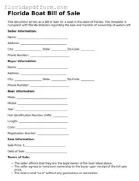 Blank  Boat Bill of Sale Template for Florida