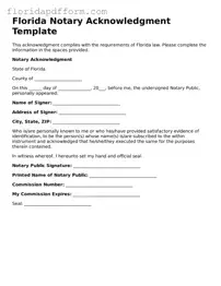 Blank Notary Acknowledgement Template for Florida