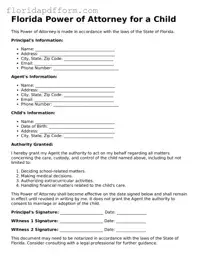 Blank  Power of Attorney for a Child Template for Florida
