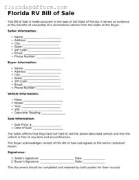 Blank  RV Bill of Sale Template for Florida