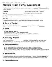 Blank  Room Rental Agreement Template for Florida