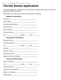 Blank  Rental Application Template for Florida